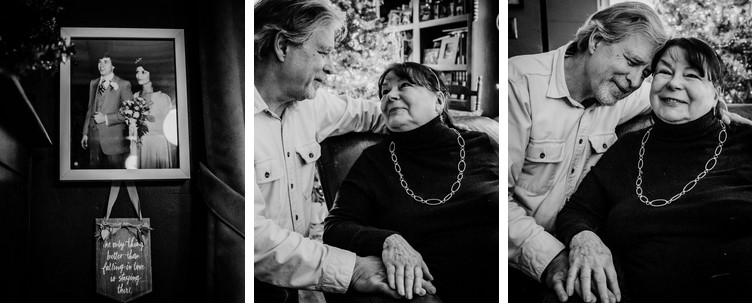 Black and white triptic photo of a couple named Suzanne and Steve.